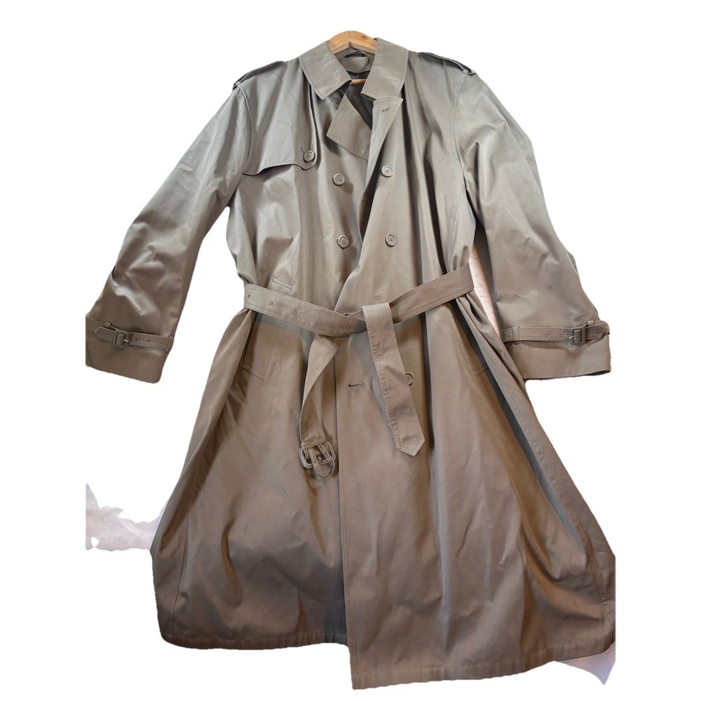 Vintage Oleg Cassini Trench Coat Mens 48L Olive W/ Liner Warm Weather Ready